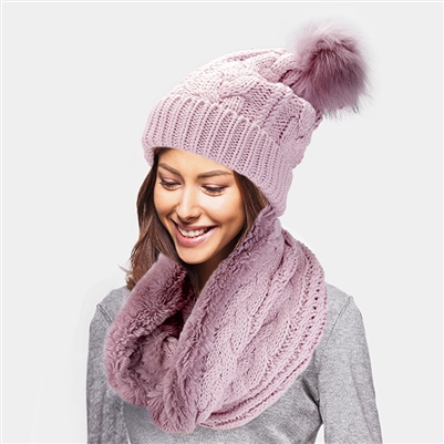 Boardman Cable Knit Pom Beanie Scarf and Glove Set